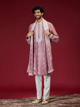 Onion pink floral embroidered mens kurta suit