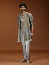Mint green embellished tissue mens kurta suit