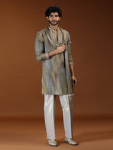 Mint green embellished tissue mens kurta suit