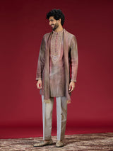 Maroon embellished mandarin collar mens kurta suit