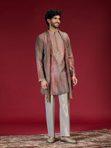 Maroon embellished mandarin collar mens kurta suit