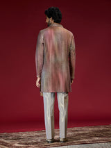 Maroon embellished mandarin collar mens kurta suit