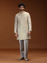 Beige floral tissue mens kurta suit with dupatta