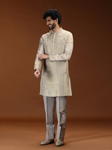 Beige floral tissue mens kurta suit with dupatta