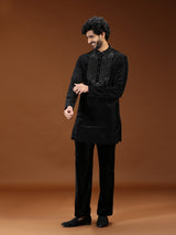 Black crystal embellished mens kurta suit with dupatta