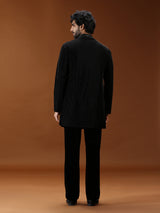 Black crystal embellished mens kurta suit with dupatta