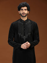 Black crystal embellished mens kurta suit with dupatta