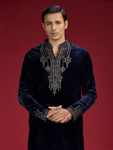 Blue persian embellished mandarin collar mens kurta suit