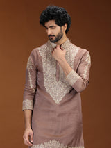 Onion pink floral embellished mens kurta suit