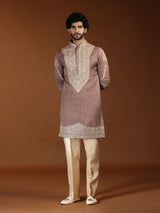 Onion pink floral embellished mens kurta suit