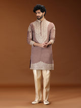 Onion pink floral embellished mens kurta suit