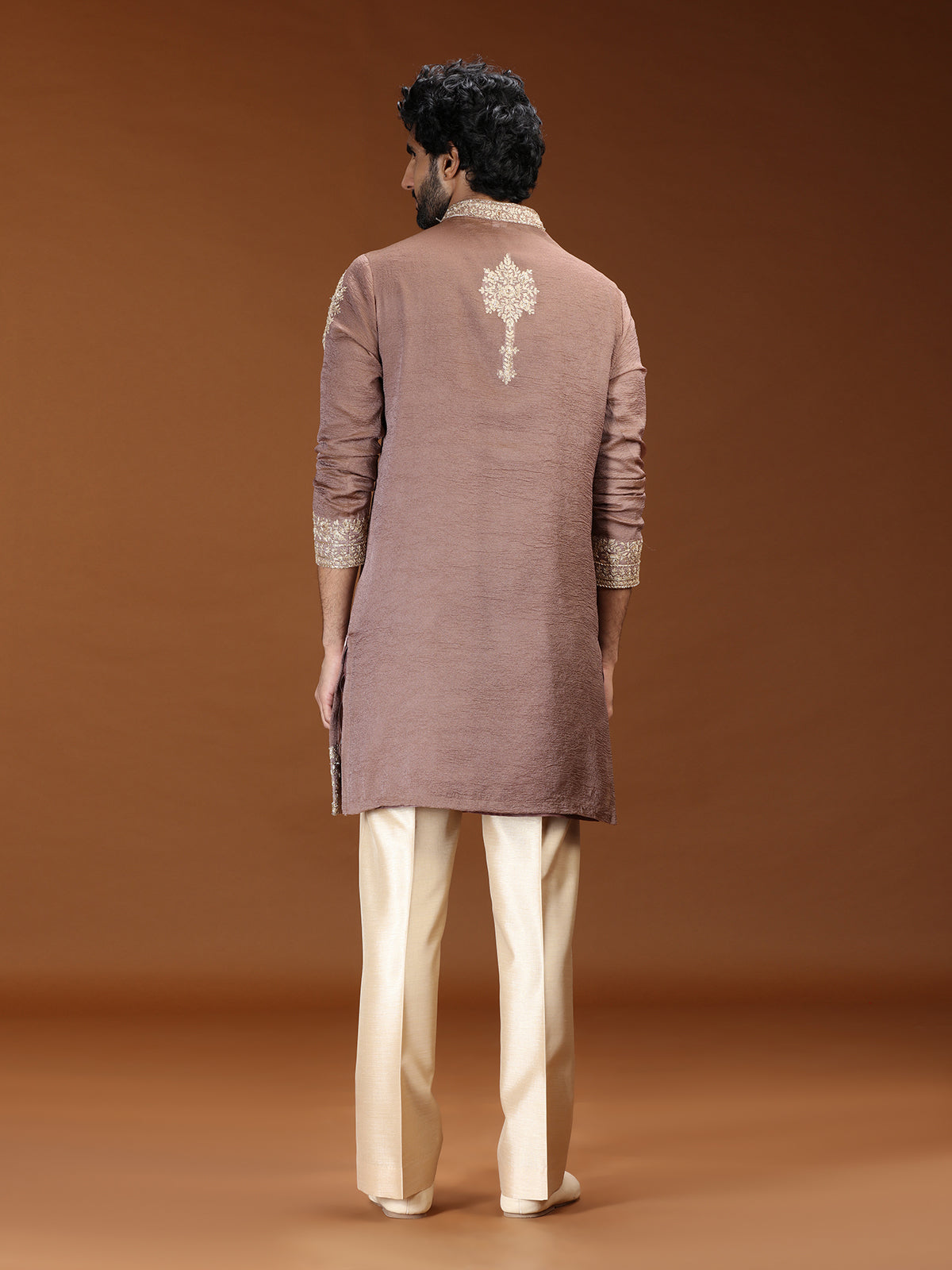 Onion pink floral embellished mens kurta suit