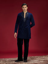 Blue geometric embellished mens kurta suit for weddings