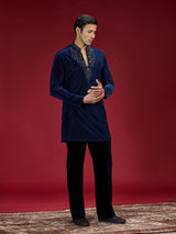 Blue geometric embellished mens kurta suit for weddings