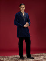 Blue geometric embellished mens kurta suit for weddings