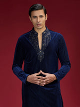 Blue geometric embellished mens kurta suit for weddings