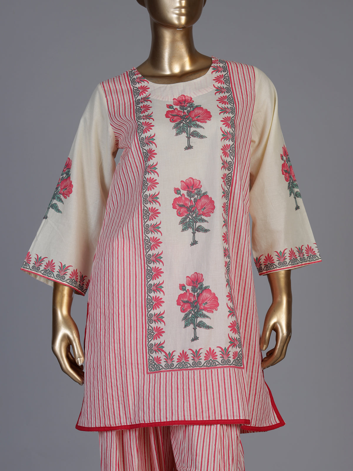 Pink cotton blend salwar suit with graceful floral printed styling