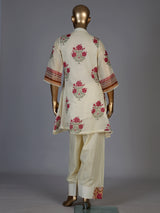 Cream cotton silk kurti set with floral printed elegance