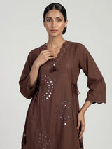 Coffee brown cotton silk palazzo kurti set with aabla embellishments