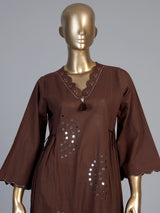 Coffee brown cotton silk palazzo kurti set with aabla embellishments