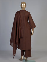 Coffee brown cotton silk palazzo kurti set with aabla embellishments