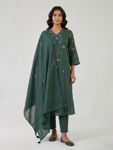 Sage green cotton silk palazzo kurti set with refined embroidery