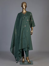 Sage green cotton silk palazzo kurti set with refined embroidery