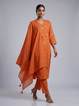 Orange cotton silk palazzo kurti set with elegant embroidery