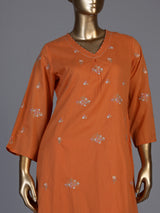 Orange cotton silk palazzo kurti set with elegant embroidery