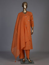 Orange cotton silk palazzo kurti set with elegant embroidery
