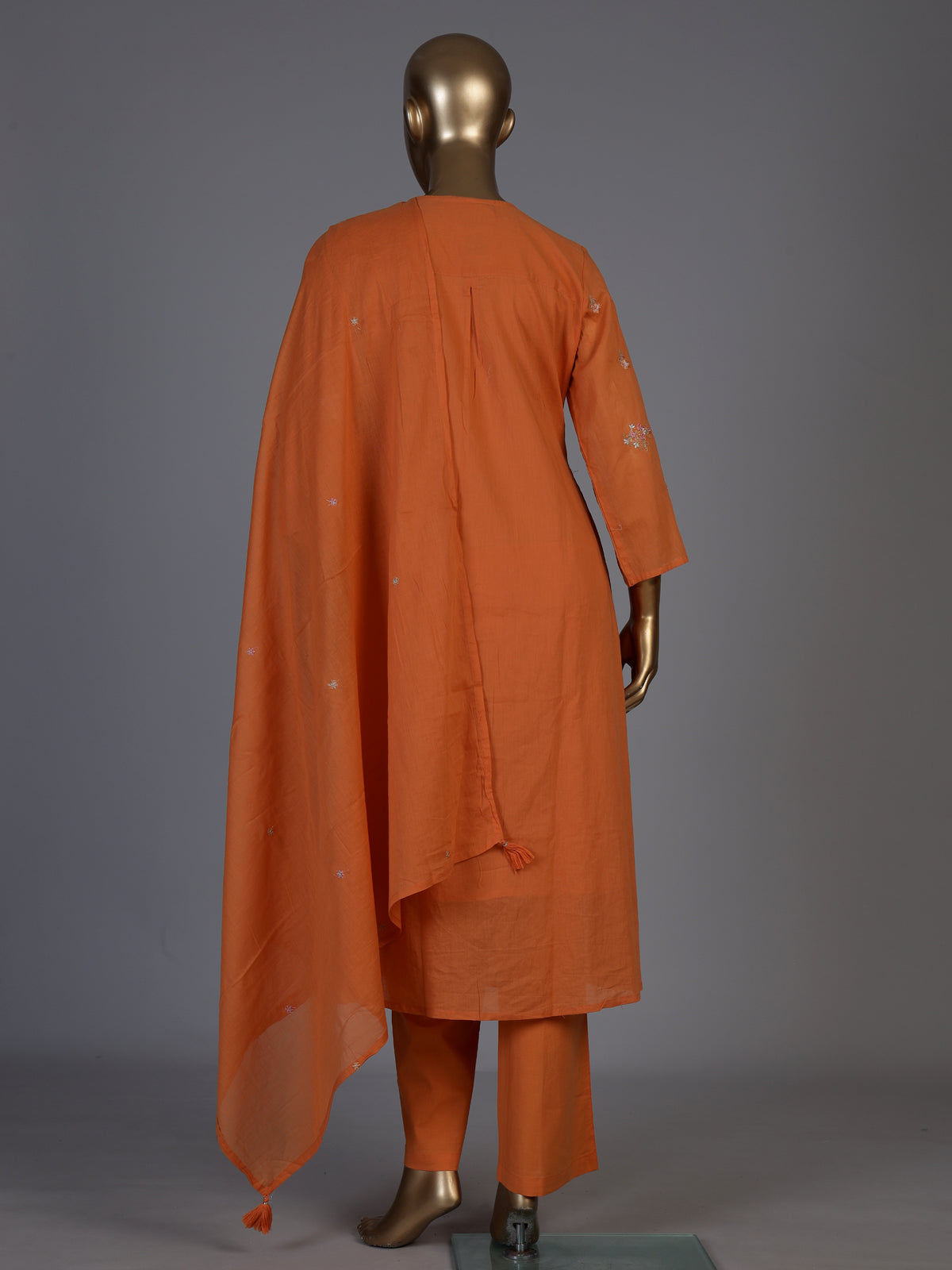 Orange cotton silk palazzo kurti set with elegant embroidery