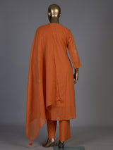 Orange cotton silk palazzo kurti set with elegant embroidery