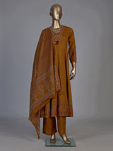 Mustard yellow cotton silk anarkali kurti set with tassel accents