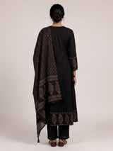 Black cotton silk anarkali kurti set with printed embellishments