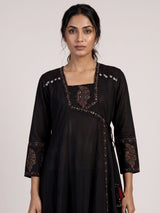 Black cotton silk anarkali kurti set with printed embellishments