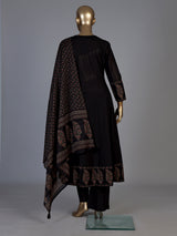 Black cotton silk anarkali kurti set with printed embellishments