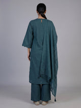 Rama green cotton silk kurti set with aabla tassel detailing