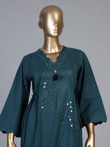 Rama green cotton silk kurti set with aabla tassel detailing