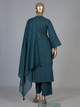 Rama green cotton silk kurti set with aabla tassel detailing