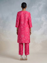 Rani pink cotton silk kurti set with ornate zardosi neckline