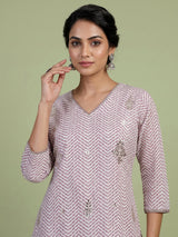 Purple cotton silk kurti set with ornate zardosi and gota