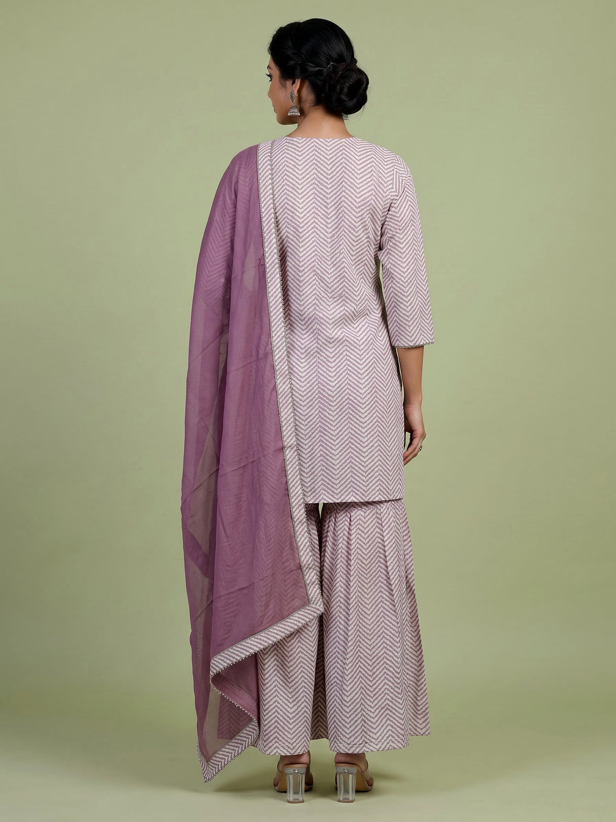 Purple cotton silk kurti set with ornate zardosi and gota
