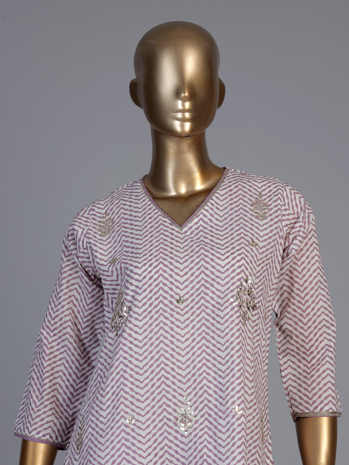 Purple cotton silk kurti set with ornate zardosi and gota