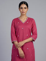 Pink cotton silk blend kurti set with delicate embroidered butti