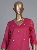Pink cotton silk blend kurti set with delicate embroidered butti