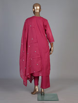 Pink cotton silk blend kurti set with delicate embroidered butti