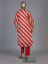 Red silk blend kurti set with printed design and coin accents