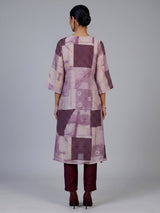 Wine silk kurti set with elegant printed pant and neckline