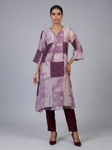 Wine silk kurti set with elegant printed pant and neckline