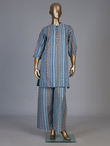Blue silk blend palazzo kurti set with sophisticated printed design